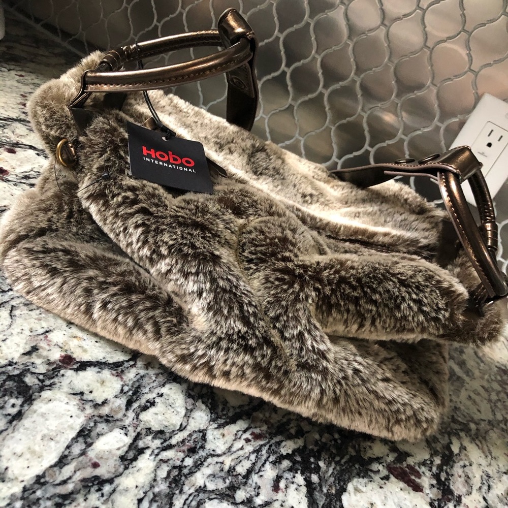 Faux Fur Hobo Handbag